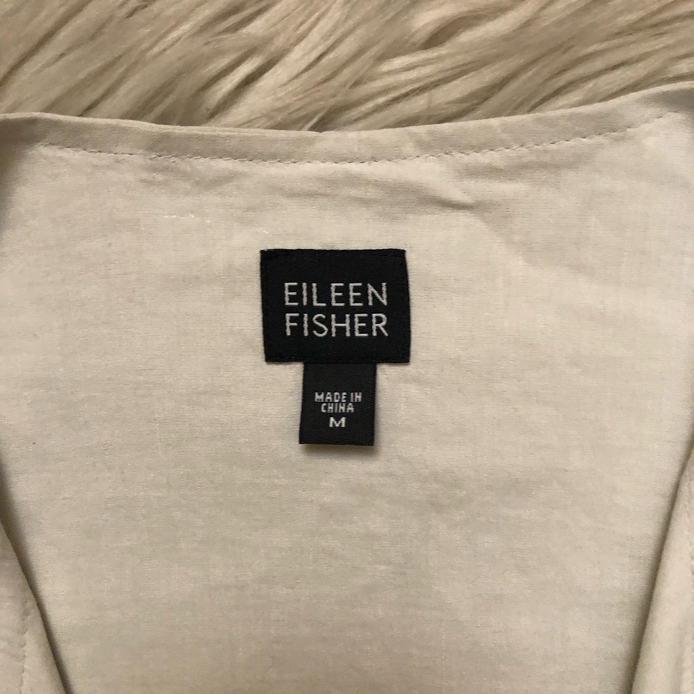 Eileen Fisher Linen Blend Open Front Minimalist Cream White Blazer Jacket size M - Picture 2 of 10
